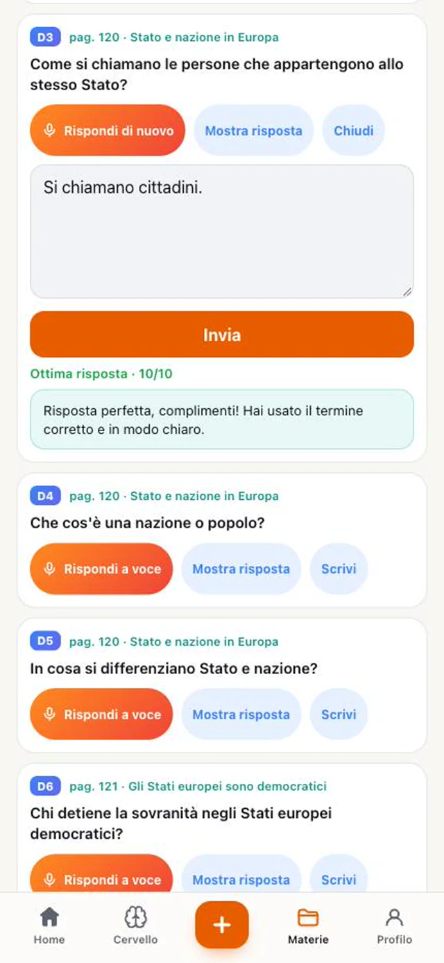 Domanda con risposta scritta e voto 10 su 10