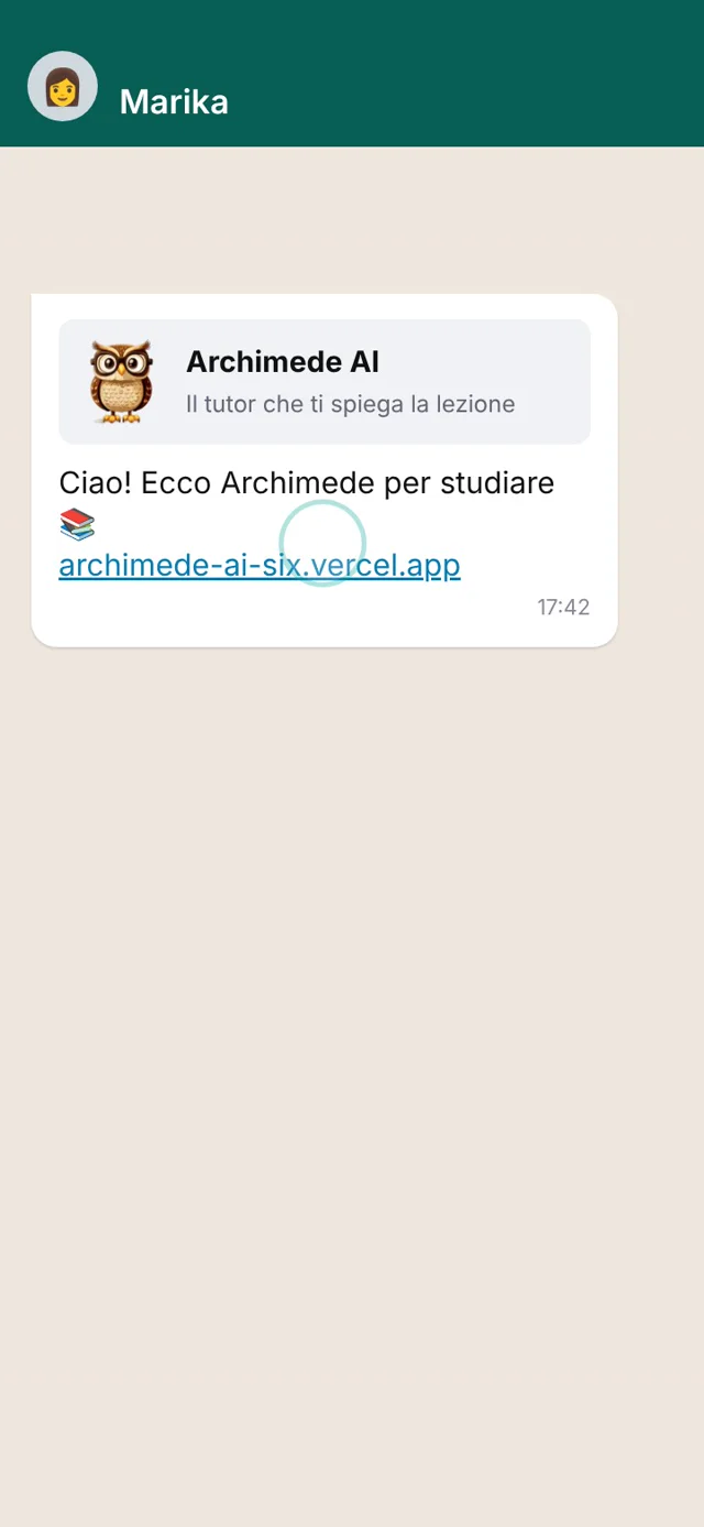 Messaggio WhatsApp con il link di Archimede AI