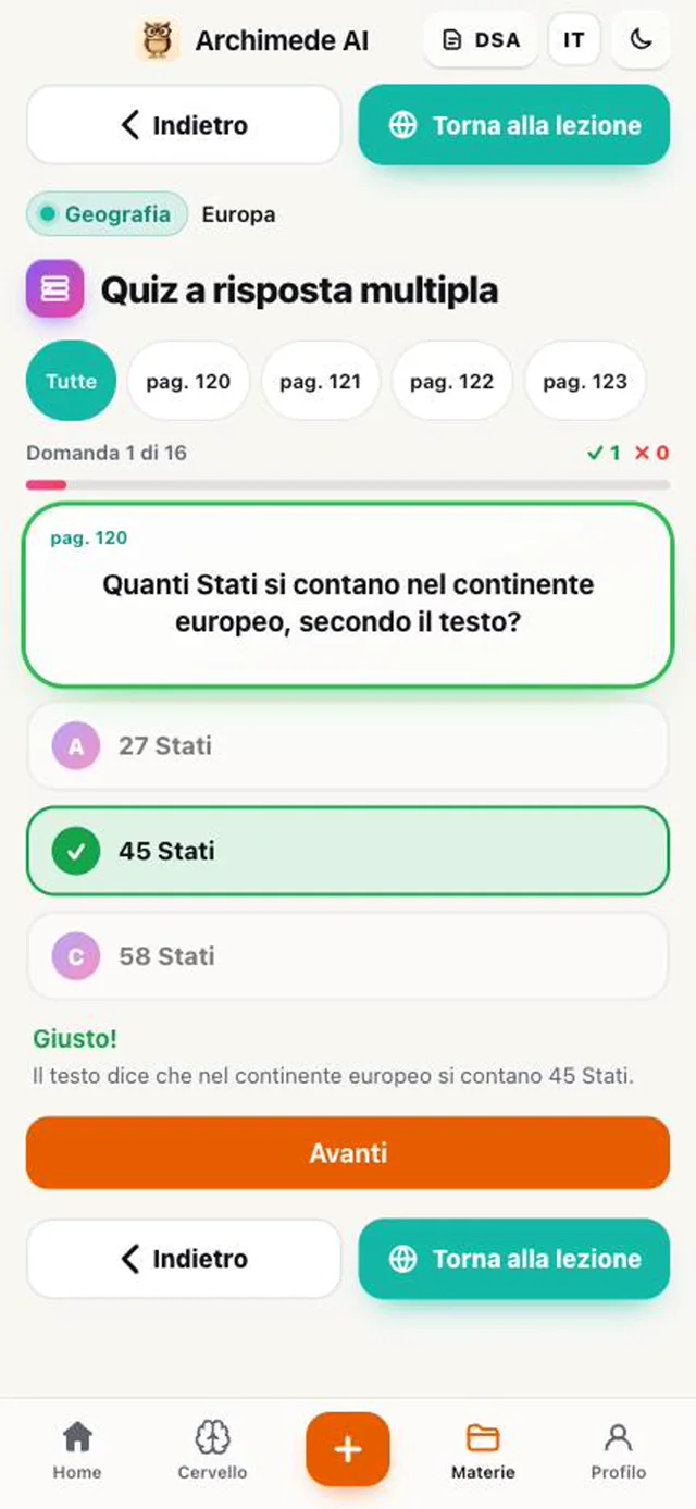 Quiz a risposta multipla con la risposta 45 Stati corretta