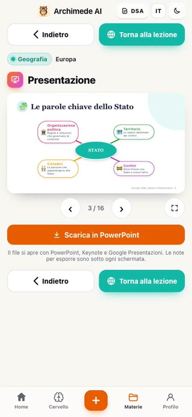 Diapositiva Le parole chiave dello Stato con il pulsante Scarica in PowerPoint