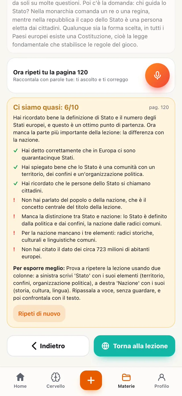 Valutazione della ripetizione: Ci siamo quasi, 6 su 10, con cosa manca